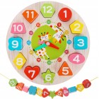 Orologio puzzle in legno per bambini con numeri, forme e colori